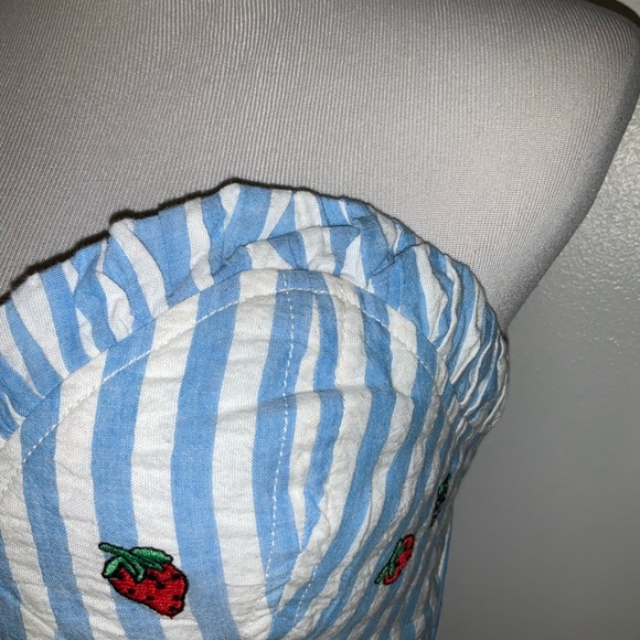 Anthropologie Blue and White Ruffled Bustier Crop Top - Picture 5 of 12